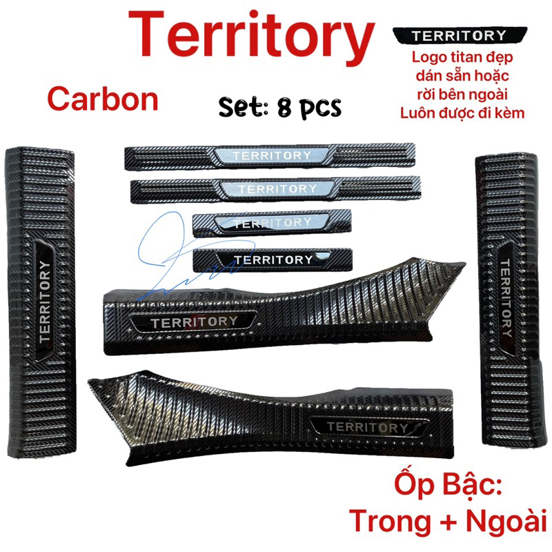 Ốp bậc cửa, nẹp bước chân, Chống trầy Cốp CACBON xe Ford Territory 2023 2024 2025 vân Carbon cao cấp