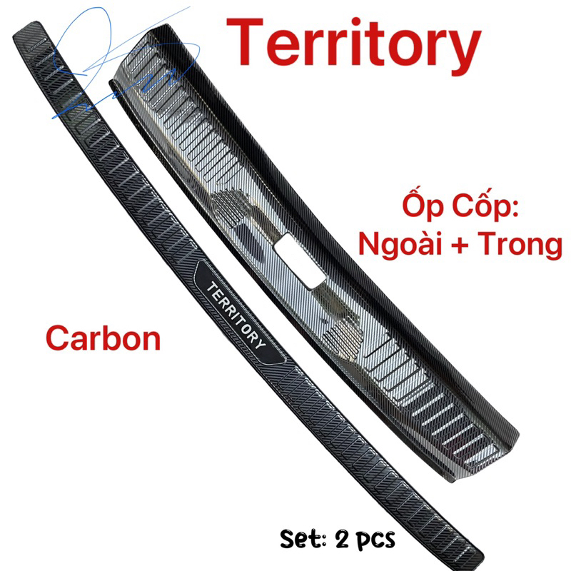 Ốp bậc cửa, nẹp bước chân, Chống trầy Cốp CACBON xe Ford Territory 2023 2024 2025 vân Carbon cao cấp
