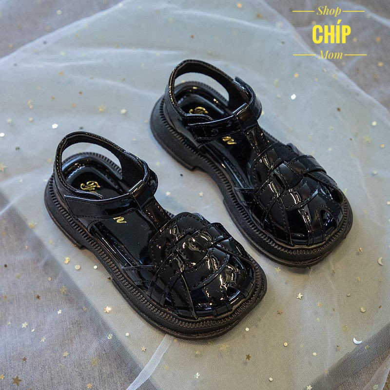 sandal bé gái dép rọ đan da PU cho bé mềm êm chân chống trượt hồng đen trắng mẫu mới thời trang hè thu công chúa DK655