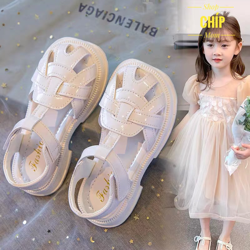 sandal bé gái dép rọ đan da PU cho bé mềm êm chân chống trượt hồng đen trắng mẫu mới thời trang hè thu công chúa DK655