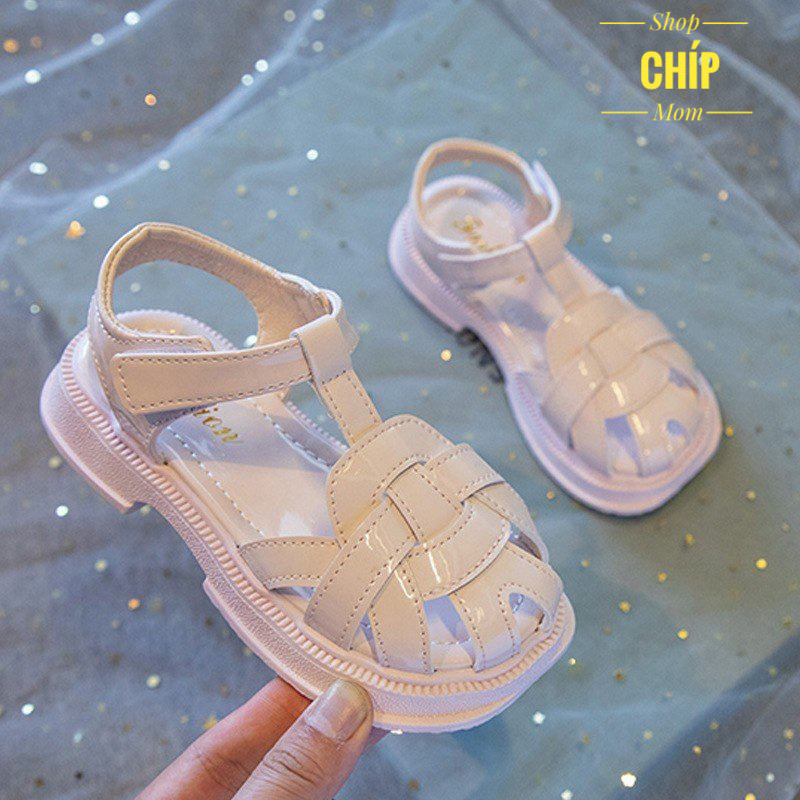 sandal bé gái dép rọ đan da PU cho bé mềm êm chân chống trượt hồng đen trắng mẫu mới thời trang hè thu công chúa DK655