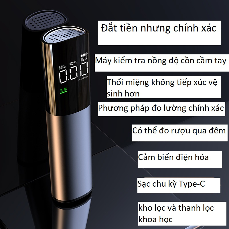 Máy thổi nồng độ cồn ,Máy đo nồng độ cồn bia rượu trong hơi thở độ chính xác cao, thiết bị cầm tay di động, pin sạc được