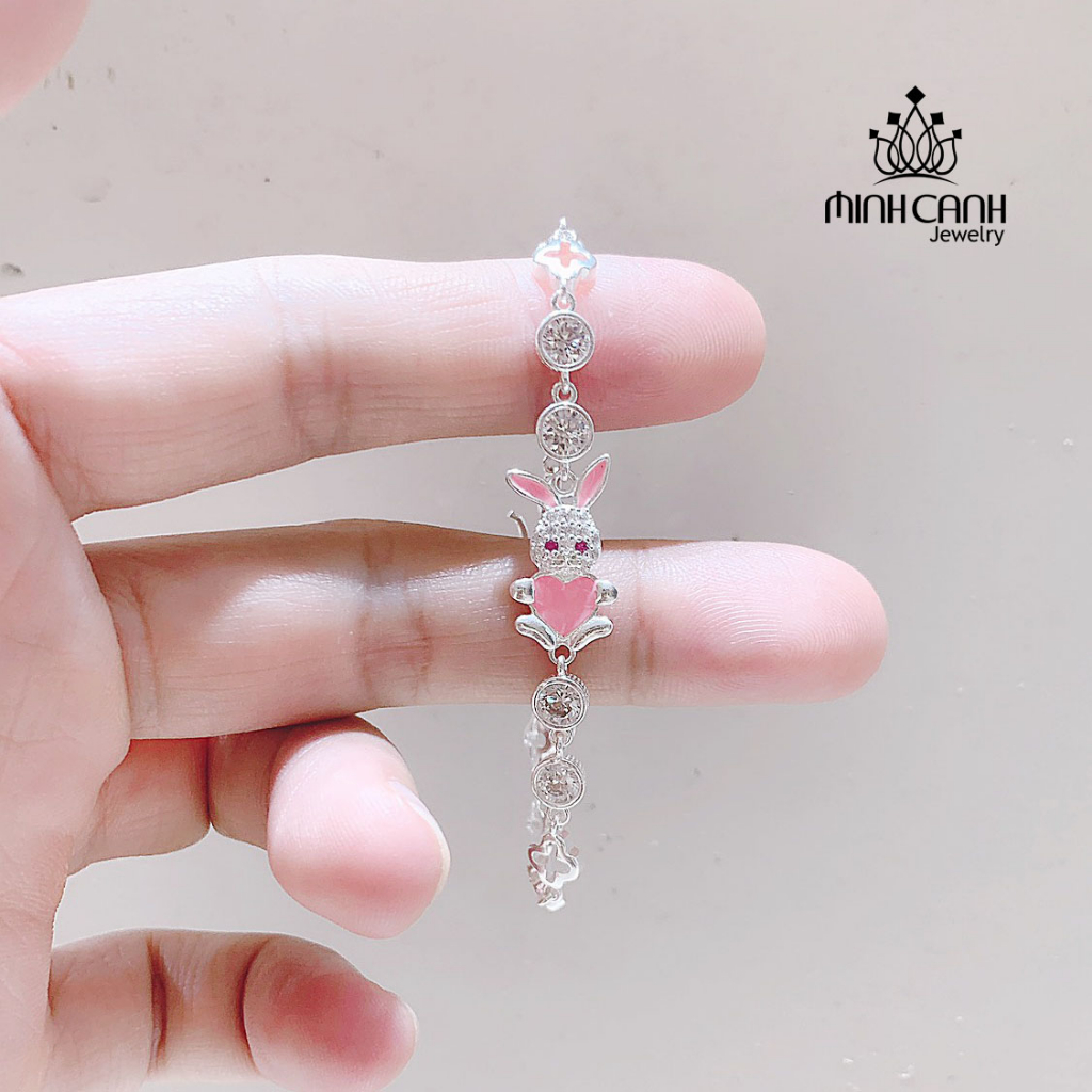 Ảnh Lắc Bạc Thỏ Hồng Cho Bé Gái - Minh Canh Jewelry 3