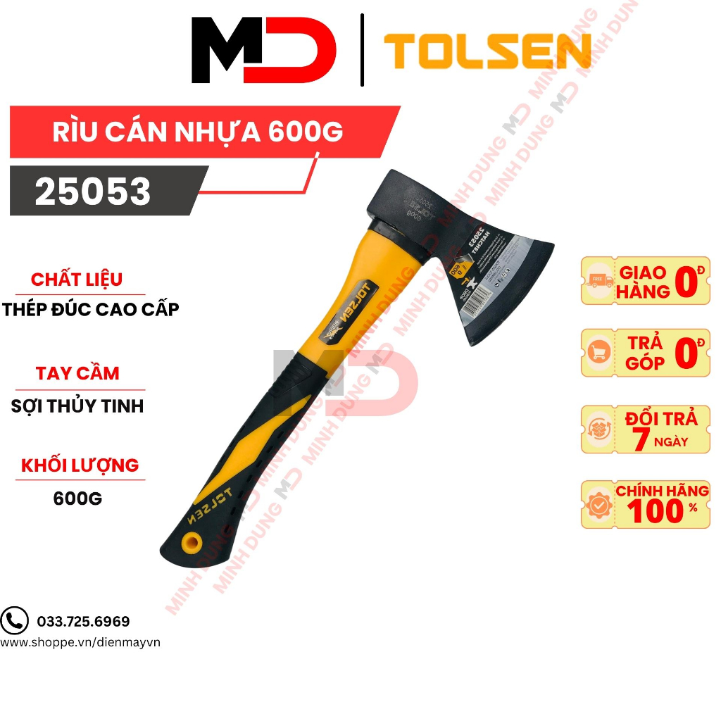 Búa rìu đa năng Cán sợi thuỷ tinh TOLSEN hỗ trợ chặt cây đốn củi, đi ...