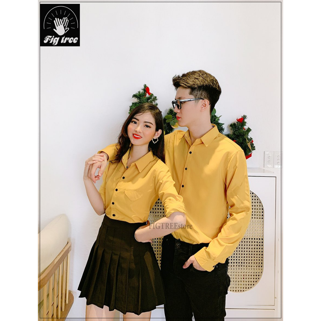 Combo Áo Sơ Mi Gia Đình Fig Tree Màu Vàng (Có bigsize đến 110kg)