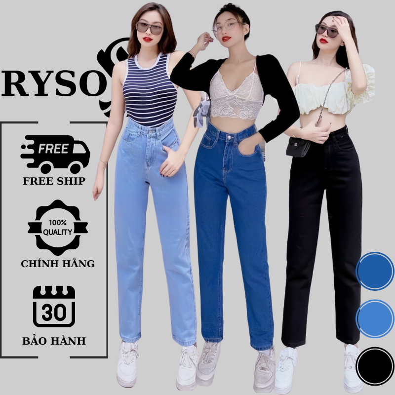Quần baggy Simple jean RYSO FASHION ,Quần jean nữ baggy cạp lưng cao chất jean bò dày dặn Nhiều màu, có Bigsize spe