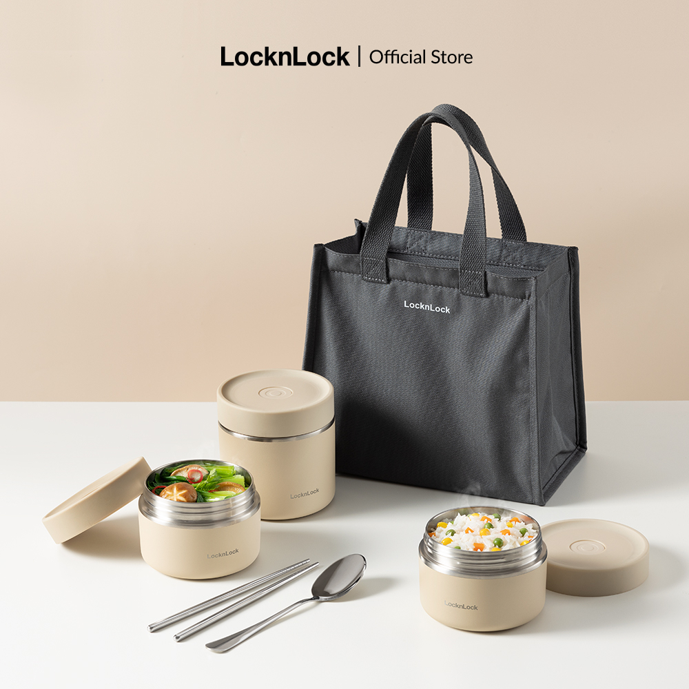 Bộ Hộp Cơm Giữ Nhiệt Văn Phòng LocknLock Lunch Box 3 Ngăn Kèm Túi Thìa ...