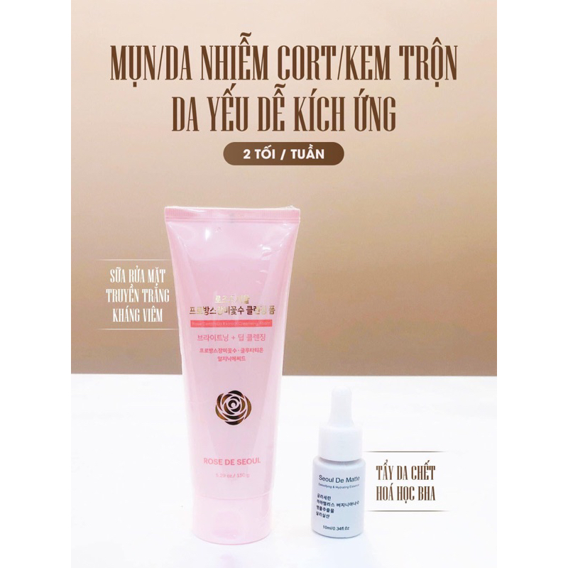 Combo Sữa rửa mặt Rose de Seoul 150g và Thải độc da seoul de matte 10ml IS415