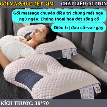 Gối Ngủ Massage Cổ Vai Gáy Dệt Kim Lõi Bông Xơ Tự Nhiên, Gối Spa Chống Đau Mỏi Vai Gáy Chống Ngáy Giảm Mệt Mỏi CAO CẤP