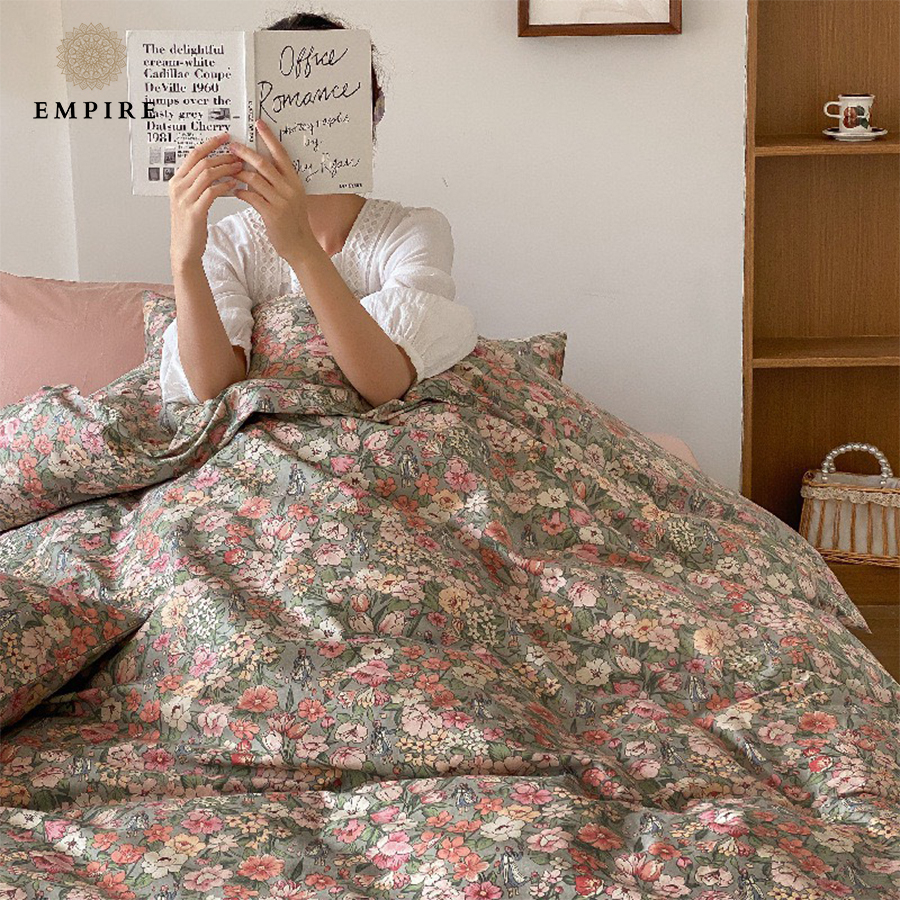 Bộ chăn ga gối 4 món bo chun cotton 100% EMPIRE ga giường hoa nhí thoáng mát- Empire Bedding & Decor