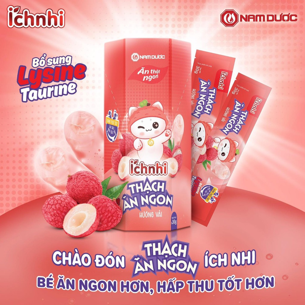 Thạch ăn ngon Ích Nhi hộp 21 túi, bổ sung Lysine, Taurin tăng cường chuyển  hóa, hấp thu, giúp trẻ phát triển chiều cao