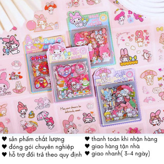 Sticker Cinnamoroll Gấu Dâu Kuromi Melody Set 25 Tấm Cute Decor Bình Nước Trang Trí Toploader Timo ST01