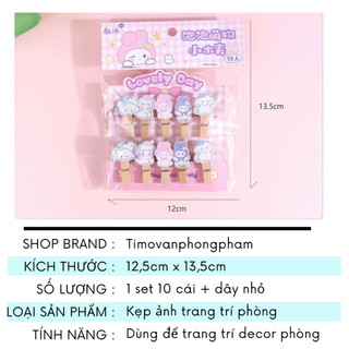 Kẹp Ảnh Gỗ Trang Trí Để Bàn Đồ Dùng Decor Phòng Ngủ Bàn Học Set 10 Cái Kèm Dây Cute Timo DDK26