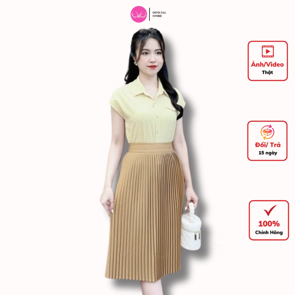 Ảnh Chân váy xếp ly cạp kéo khóa chất liệu  chéo hàn cao cấp 2024 Evalover 1