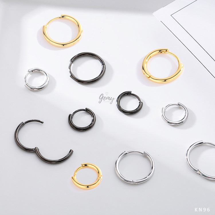 Khuyên tai nam bạc 925 tròn bông bạc trơn đơn giản basic dễ phối đồ unisex (1 chiếc) | GEMY SILVER KN96