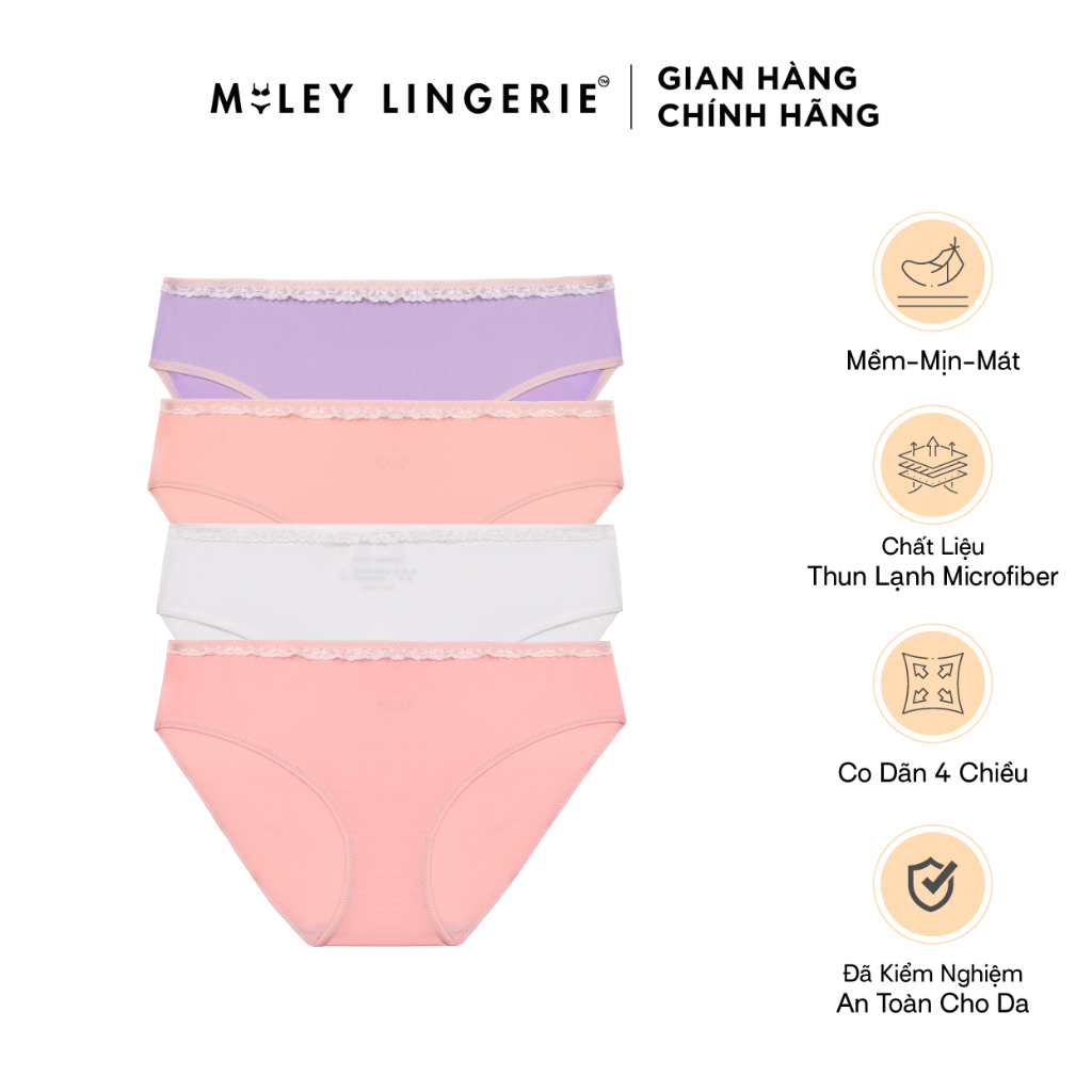 Combo 4 Quần Lót Thun Lạnh Trơn Viền Ren 4 Chiều Miley Lingerie Màu Ngẫu Nhiên