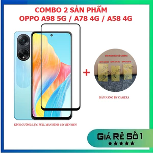 Combo kính cường lực Oppo A60 A98 A79 A2 A78 A58 A38 A18 Reno 11F full màn + dán bảo vệ camera chống trầy xước bụi bẩn