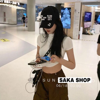 Áo thun croptop nữ nhún 2 bên cổ cao thun trơn co giãn