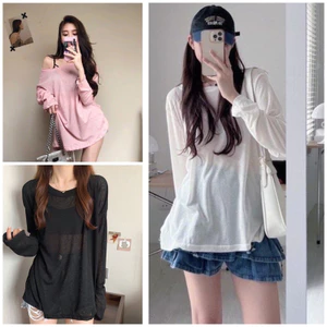 Áo thun giấy dài tay dáng rộng nhiều màu basic phong cách bánh bèo,hàn quốc