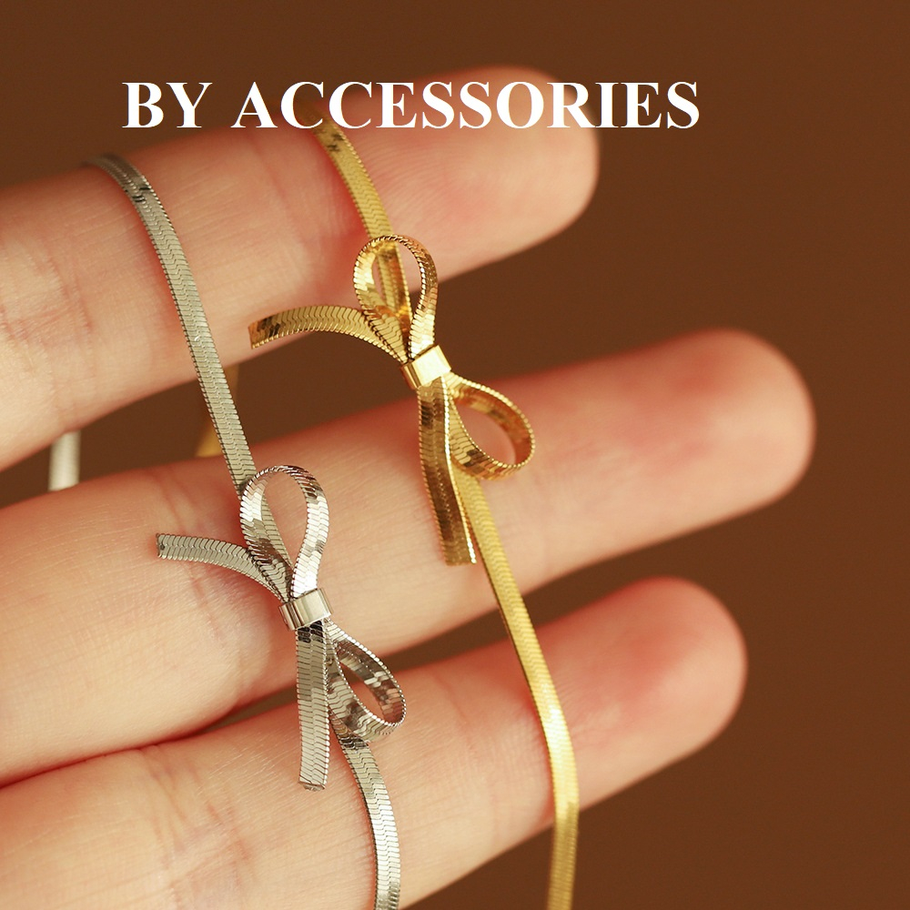 Choker vòng cổ titan kiểu mì bản dẹp xích xương rắn thắt nơ thời trang cá tính không gỉ WN2354