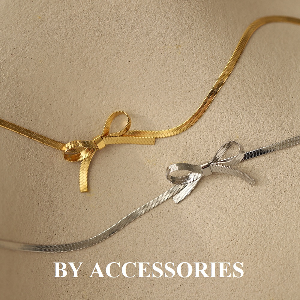 Choker vòng cổ titan kiểu mì bản dẹp xích xương rắn thắt nơ thời trang cá tính không gỉ WN2354