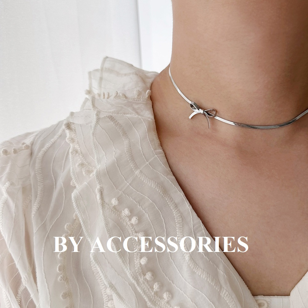 Choker vòng cổ titan kiểu mì bản dẹp xích xương rắn thắt nơ thời trang cá tính không gỉ WN2354