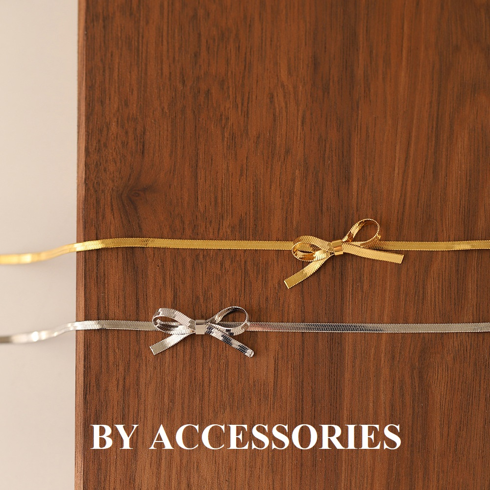 Choker vòng cổ titan kiểu mì bản dẹp xích xương rắn thắt nơ thời trang cá tính không gỉ WN2354
