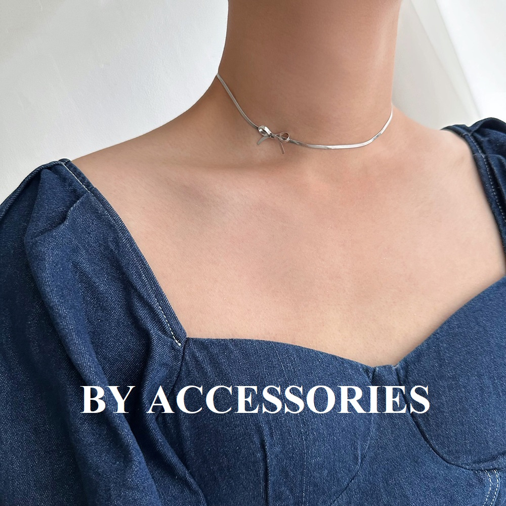 Choker vòng cổ titan kiểu mì bản dẹp xích xương rắn thắt nơ thời trang cá tính không gỉ WN2354