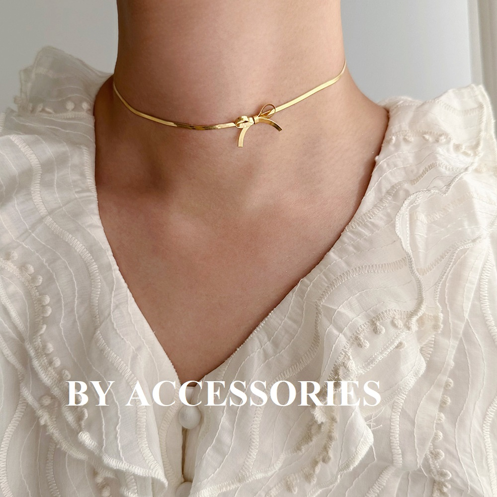 Choker vòng cổ titan kiểu mì bản dẹp xích xương rắn thắt nơ thời trang cá tính không gỉ WN2354