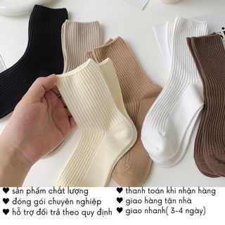 Tất Trơn Nữ Nam Cổ Cao Trắng Đen Màu Basic Thể Thao T01
