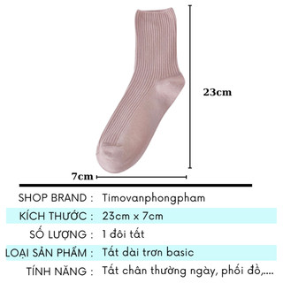 Tất Trơn Nữ Nam Cổ Cao Trắng Đen Màu Basic Thể Thao T01