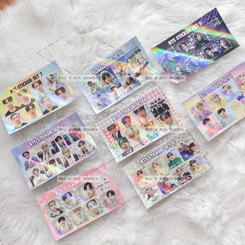 Sticker mini, tem niêm phong, hình dán BTS theo tấm mini 6x10cm cán hologram