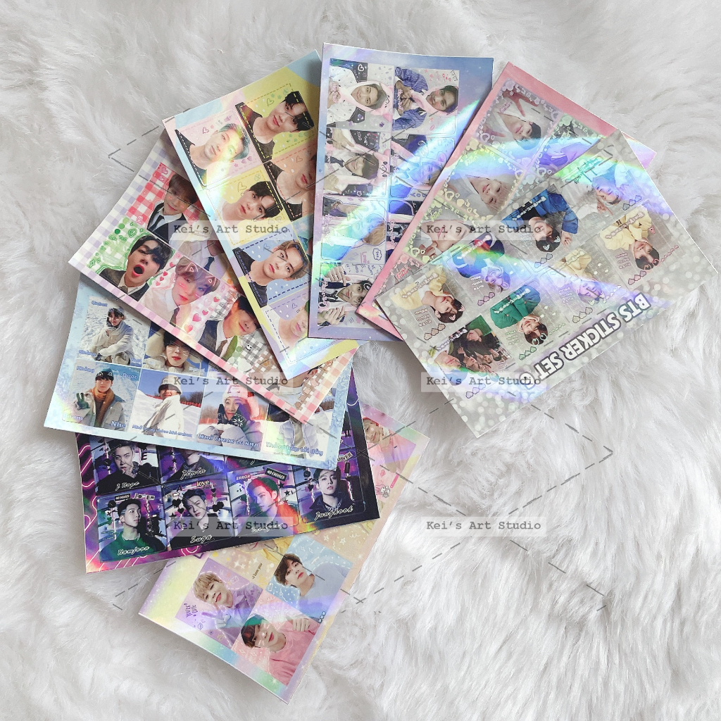 Sticker mini, tem niêm phong, hình dán BTS theo tấm mini 6x10cm cán hologram