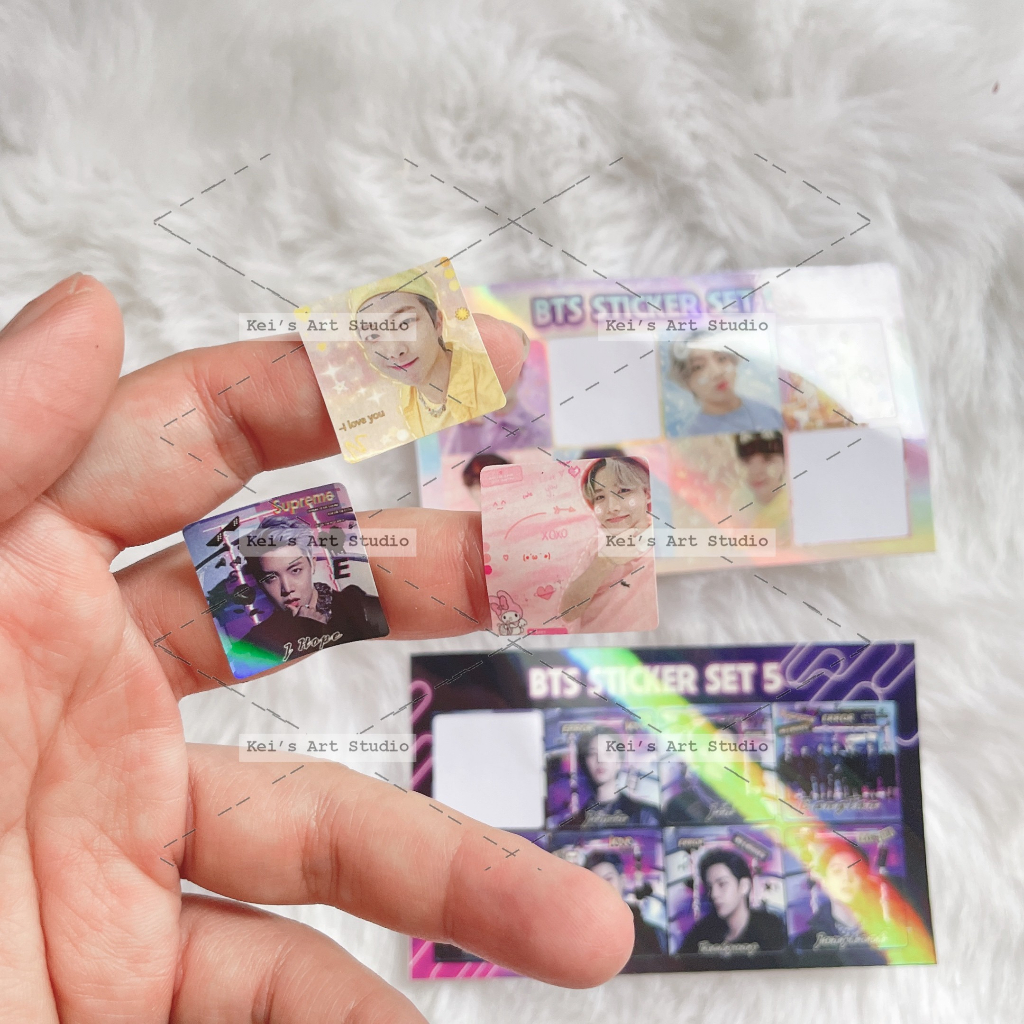 Sticker mini, tem niêm phong, hình dán BTS theo tấm mini 6x10cm cán hologram