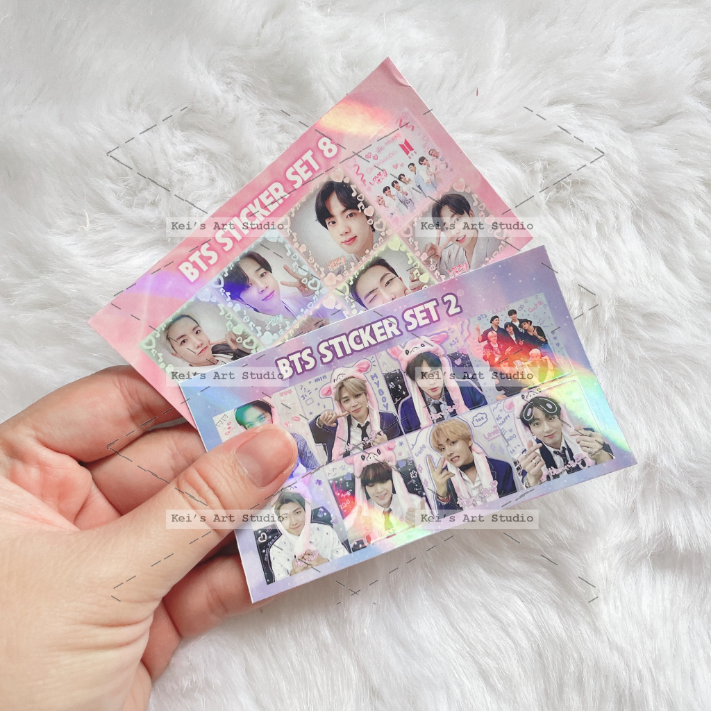 Sticker mini, tem niêm phong, hình dán BTS theo tấm mini 6x10cm cán hologram
