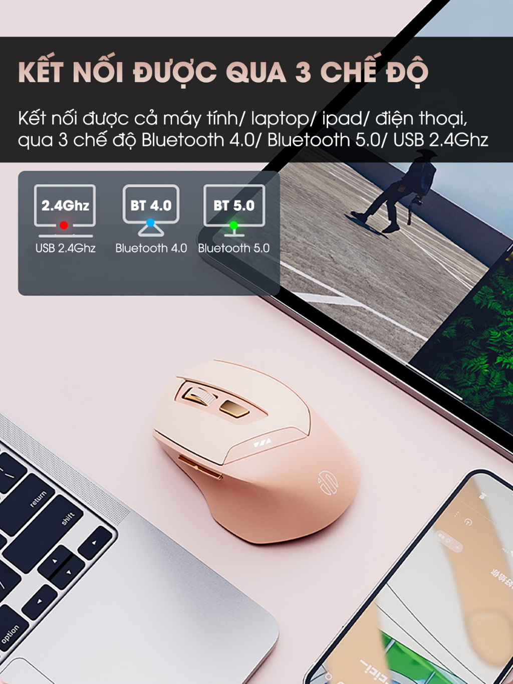 Chuột không dây bluetooth SIDOTECH INPHIC DR8 cute pin sạc silent tắt âm cho máy tính laptop có điều chỉnh DPI gaming - ảnh 2