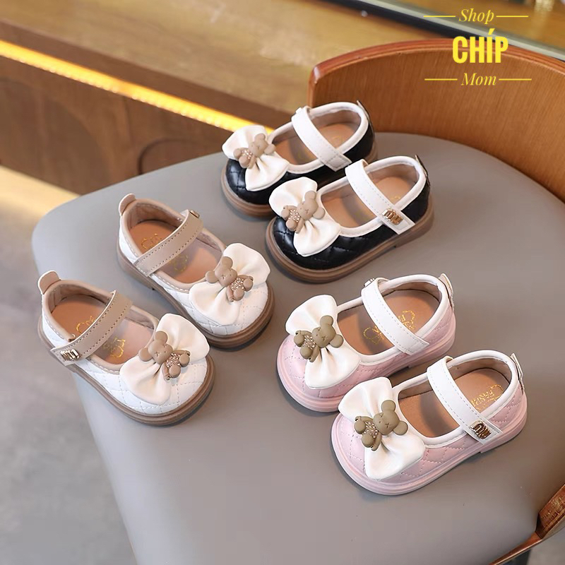 giày búp bê bé gái giày bệt cho bé nơ gấu xinh xắn da PU mềm êm chân cho bé từ 6m full box công chúa điệu êm chân C03