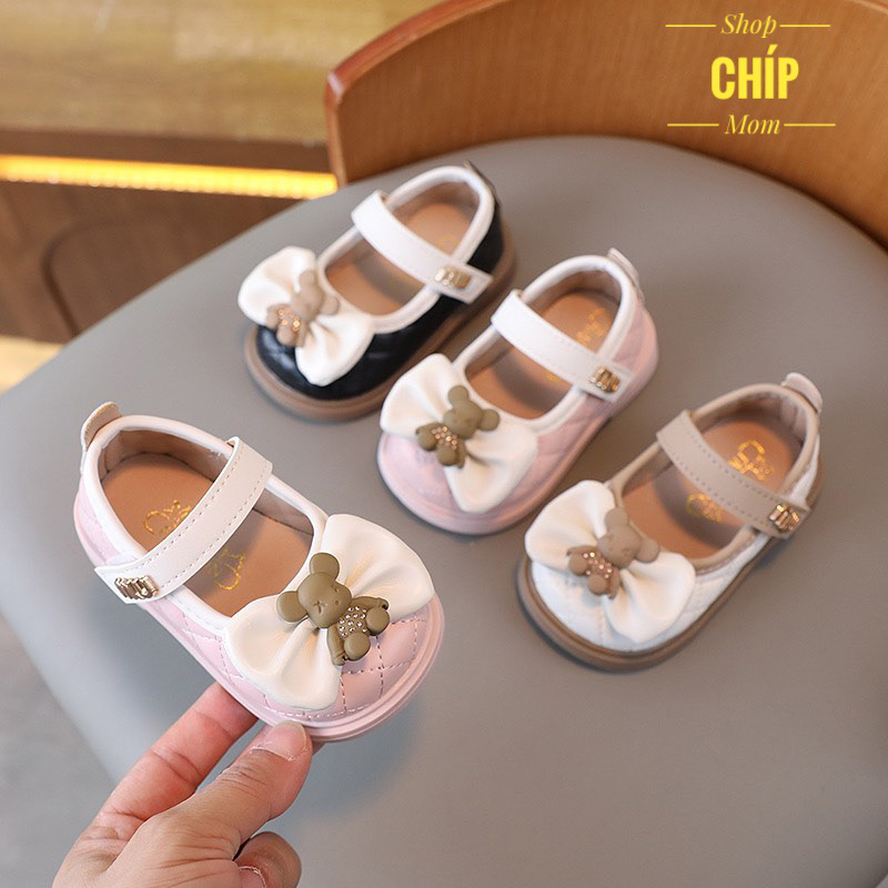 giày búp bê bé gái giày bệt cho bé nơ gấu xinh xắn da PU mềm êm chân cho bé từ 6m full box công chúa điệu êm chân C03