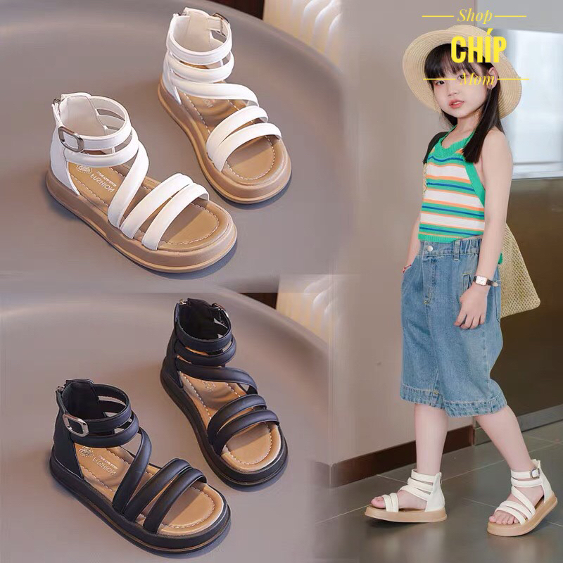 dép quai hậu cho bé sandal chiến binh bé gái dây đan da PU mẫu mới chống trượt cá tính QCCC full box hot  XD763