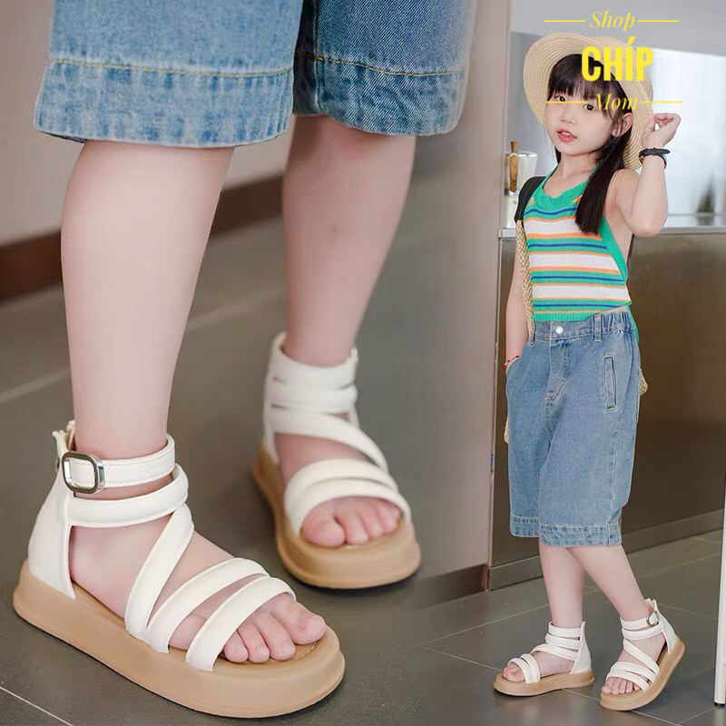 dép quai hậu cho bé sandal chiến binh bé gái dây đan da PU mẫu mới chống trượt cá tính QCCC full box hot  XD763
