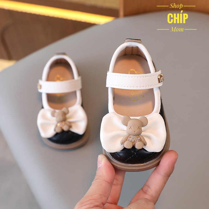 giày búp bê bé gái giày bệt cho bé nơ gấu xinh xắn da PU mềm êm chân cho bé từ 6m full box công chúa điệu êm chân C03