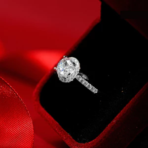 KL0101 Nhẫn Bạc Nữ Emilia Halo Tròn Đai Nửa Tấm 1.5ly Đá Chủ Round Cut 8.0ly by Kylan Silver