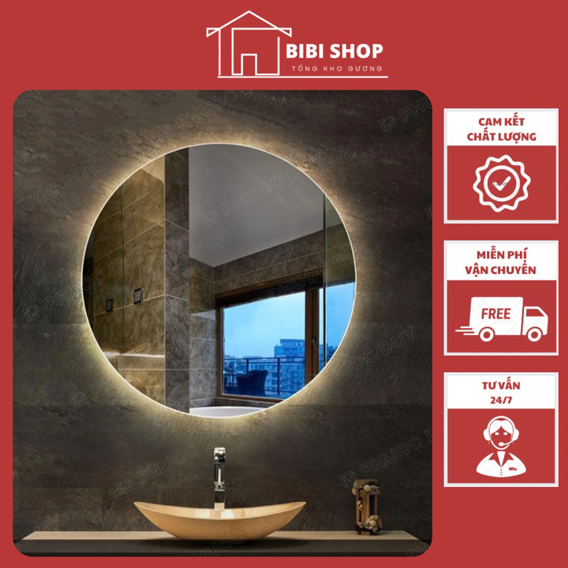 Gương nhà tắm đèn led Siêu Sang, Gương tròn treo tường led hậu