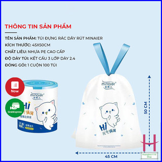 Cuộn 100 túi đựng rác tự huỷ sinh học có dây xách kích thước 45cmx50cm siêu dai chịu nhiệt cao { H }
