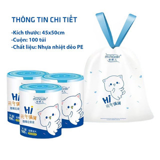 Cuộn 100 túi đựng rác tự huỷ sinh học có dây xách kích thước 45cmx50cm siêu dai chịu nhiệt cao { H }