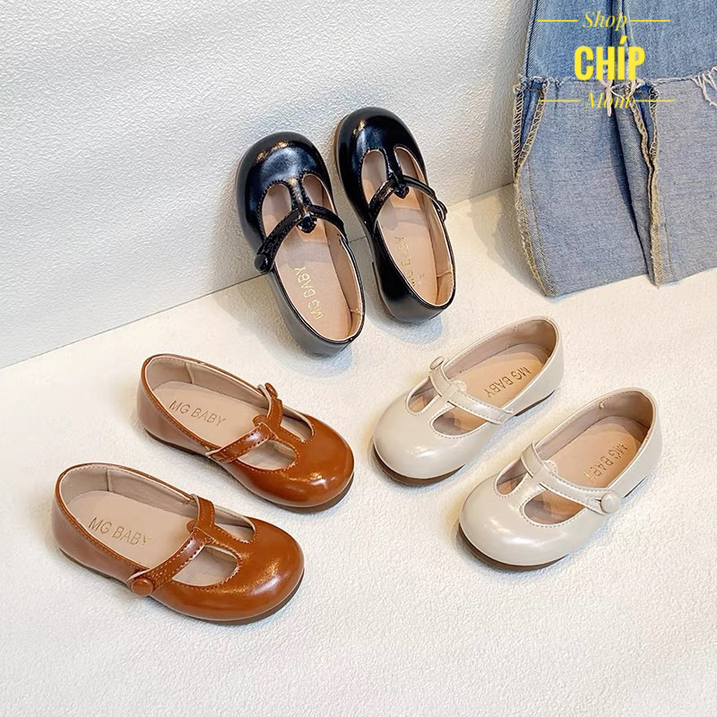 giáy búp bê bé gái giày bệt cho bé da PU bóng mềm êm chân điệu công chúa MG Baby full box thời trang thu đông V583