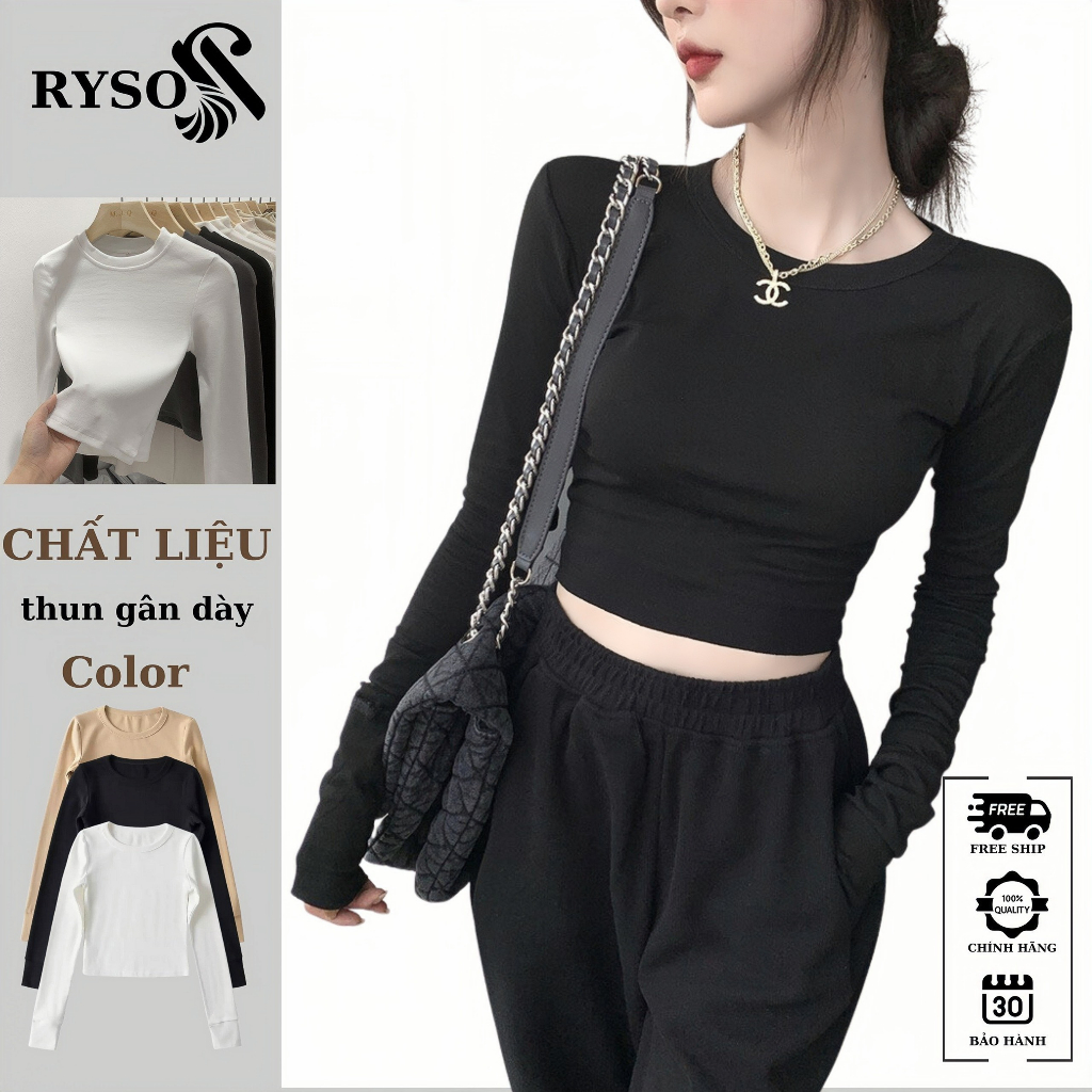 Áo Croptop Tay Dài CỔ TRÒN Nữ Ôm Body Chất Tốt, Áo Thun gân kiểu nữ crt dài tay RYSO FASHION spe