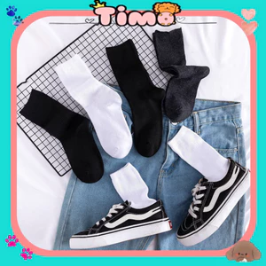 Tất Cao Cổ Thể Thao Trắng Đen Trơn Nữ Nam T29