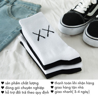 Tất Đen Trắng Trơn Nữ Nam Cổ Cao Thể Thao XX T29