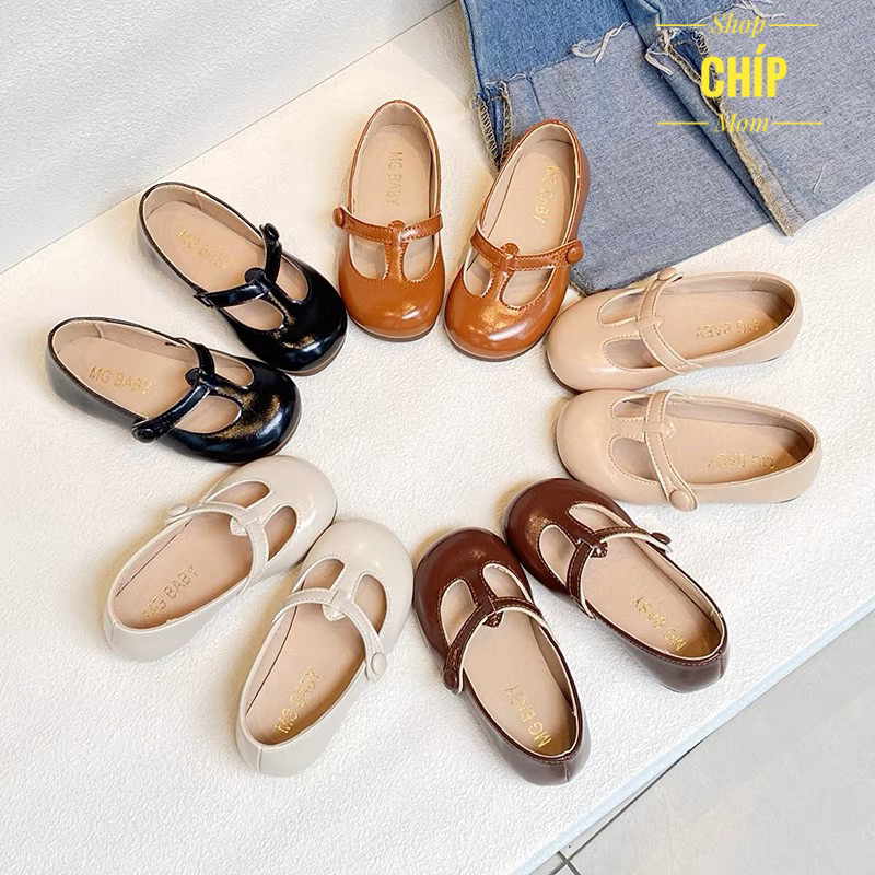 giáy búp bê bé gái giày bệt cho bé da PU bóng mềm êm chân điệu công chúa MG Baby full box thời trang thu đông V583